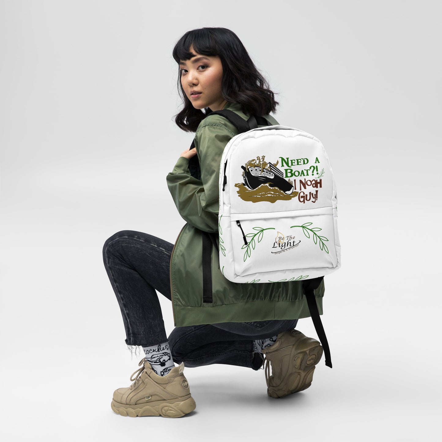 "Need a boat? I Noah guy" with branch accent Backpack