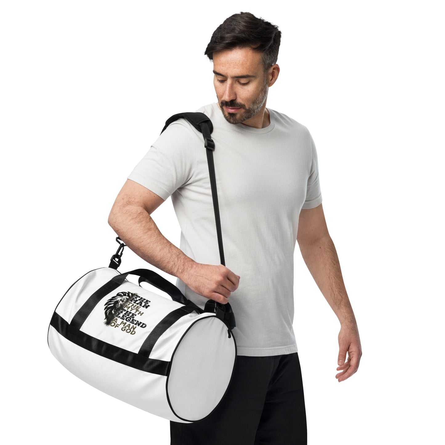 The Man, The Myth, The Legend, A Man of God gym bag