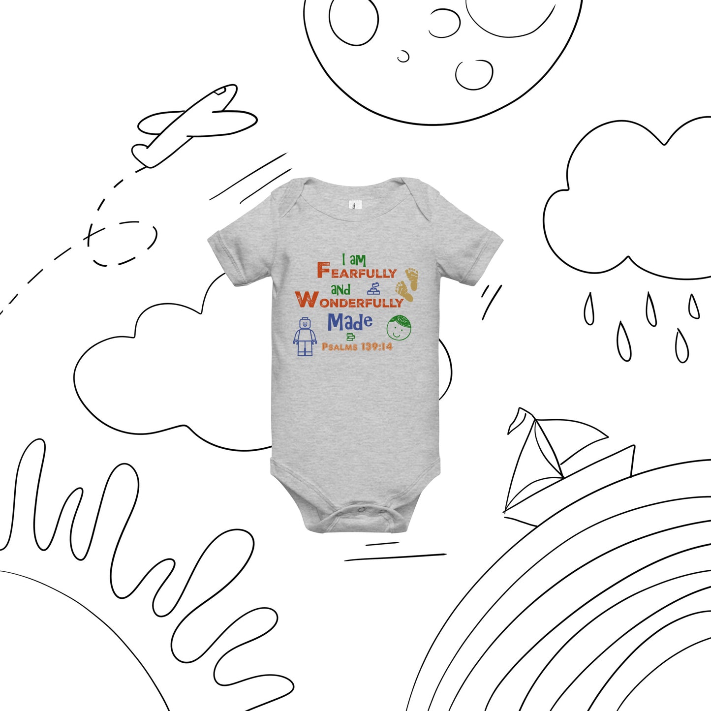 Psalms 139:14, “Fearfully and Wonderfully Made” (KJV) - Baby short sleeve one piece