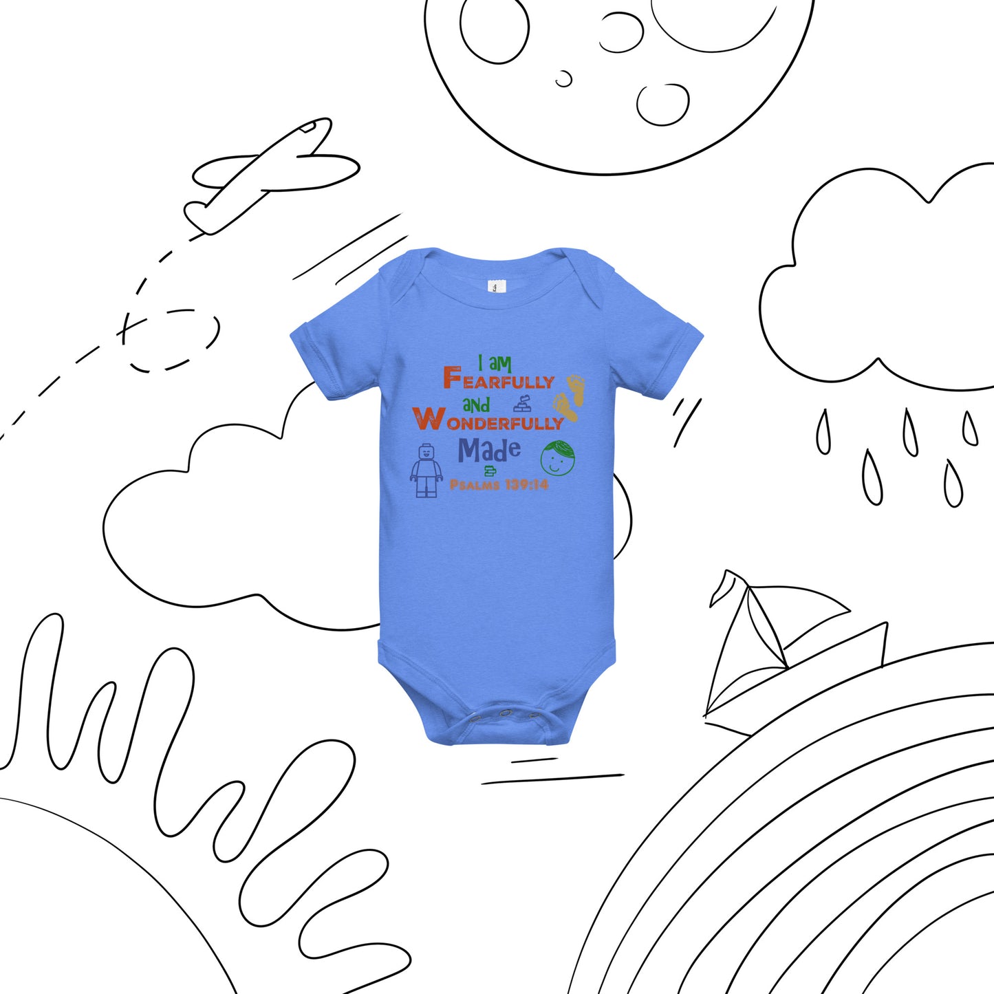 Psalms 139:14, “Fearfully and Wonderfully Made” (KJV) - Baby short sleeve one piece