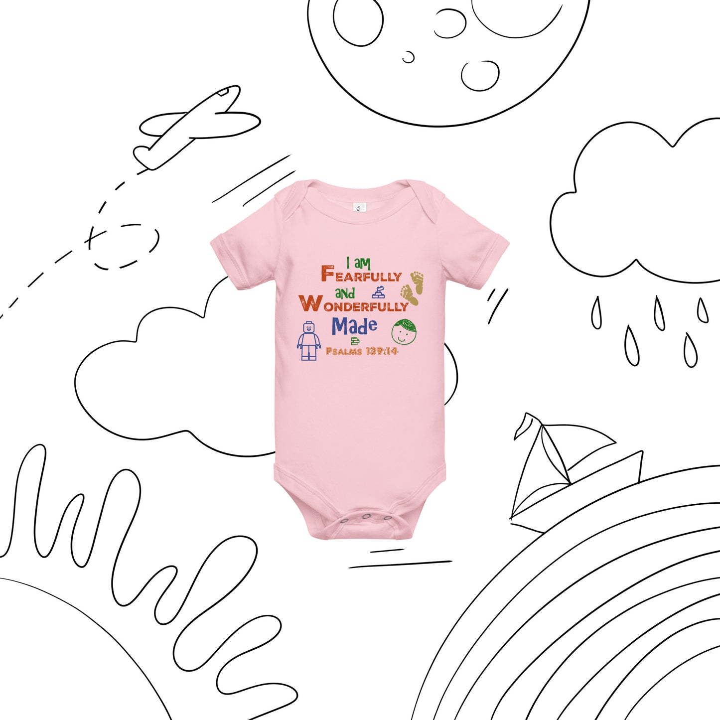 Psalms 139:14, “Fearfully and Wonderfully Made” (KJV) - Baby short sleeve one piece