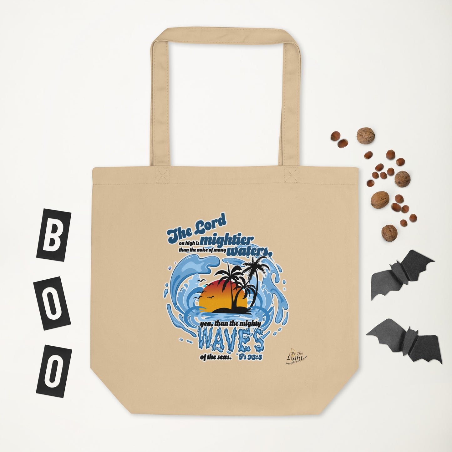 "The Lord on high is mightier than the noise of many waters” Tan Eco Tote Bag – Ps 93:4, KJV