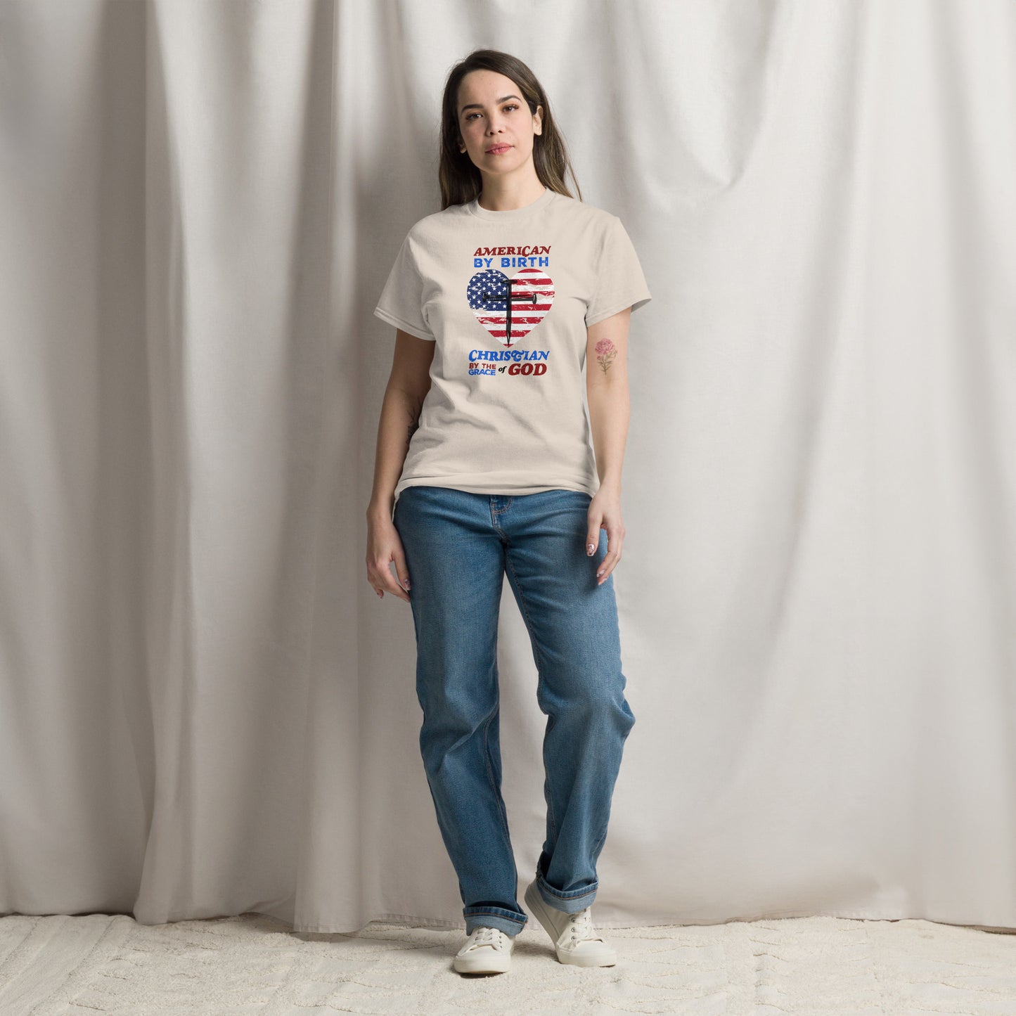 “American by Birth, Christian by the Grace of God” Women's classic tee