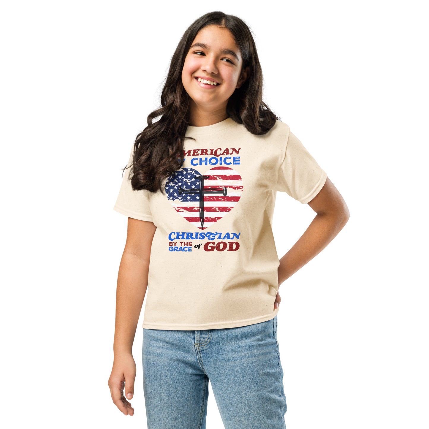 “American by Birth, Christian by the Grace of God” girl's classic tee