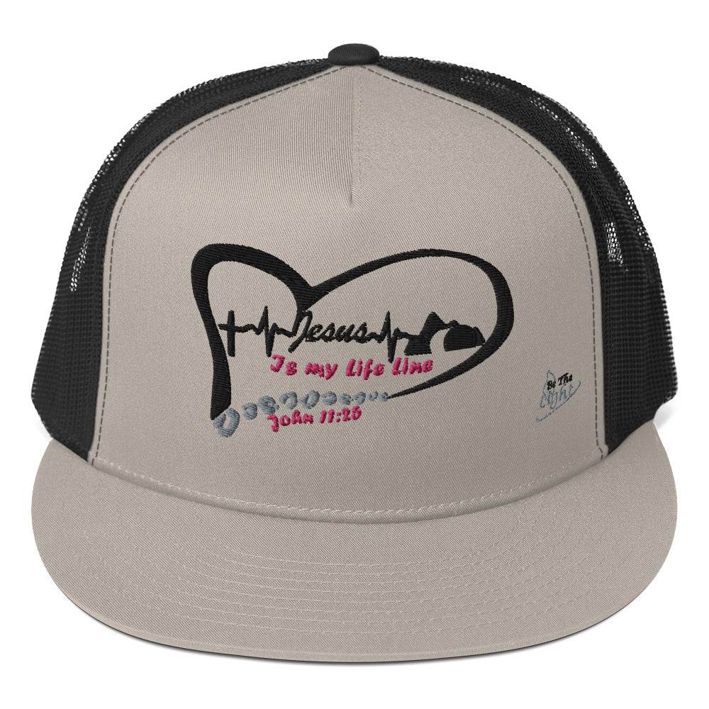 "Jesus in my Life Line, with leopard print" - Trucker Cap