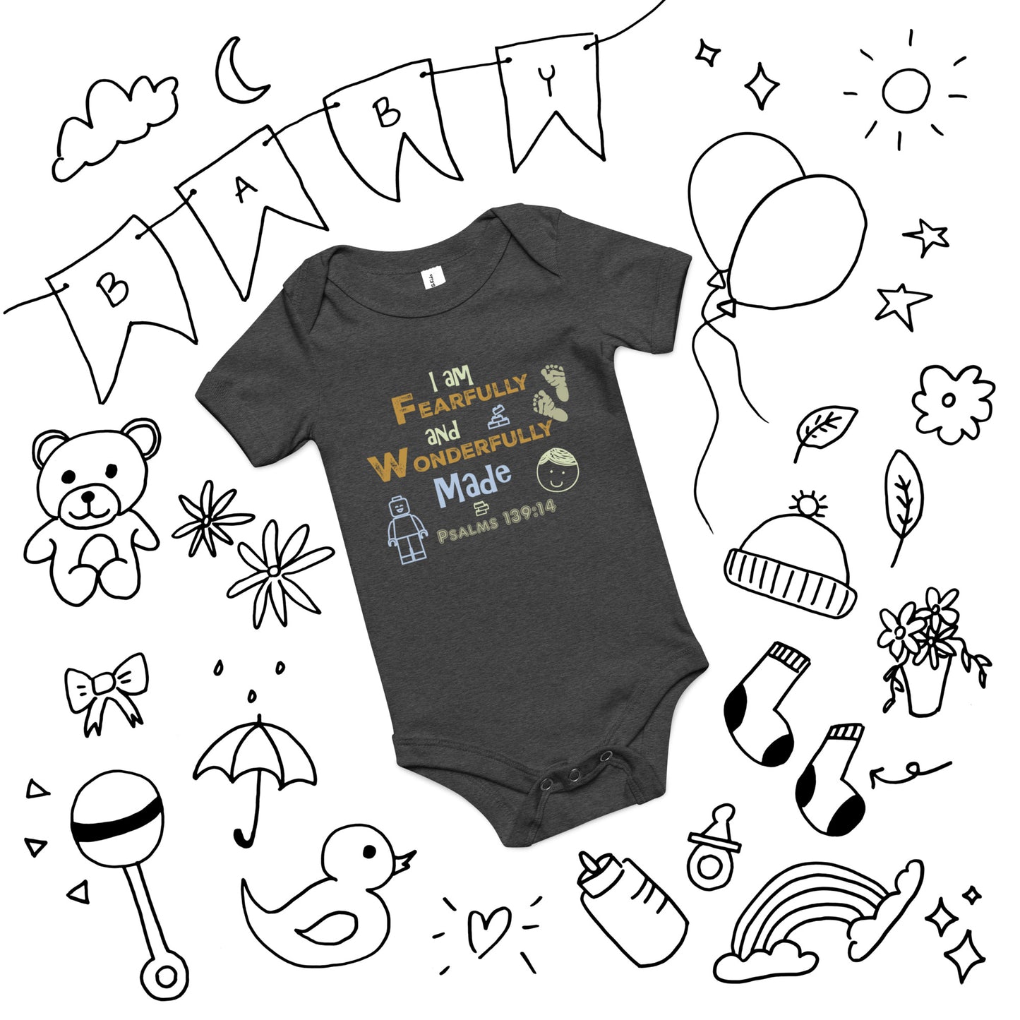 Psalms 139:14, “Fearfully and Wonderfully Made” (KJV) - Baby short sleeve one piece