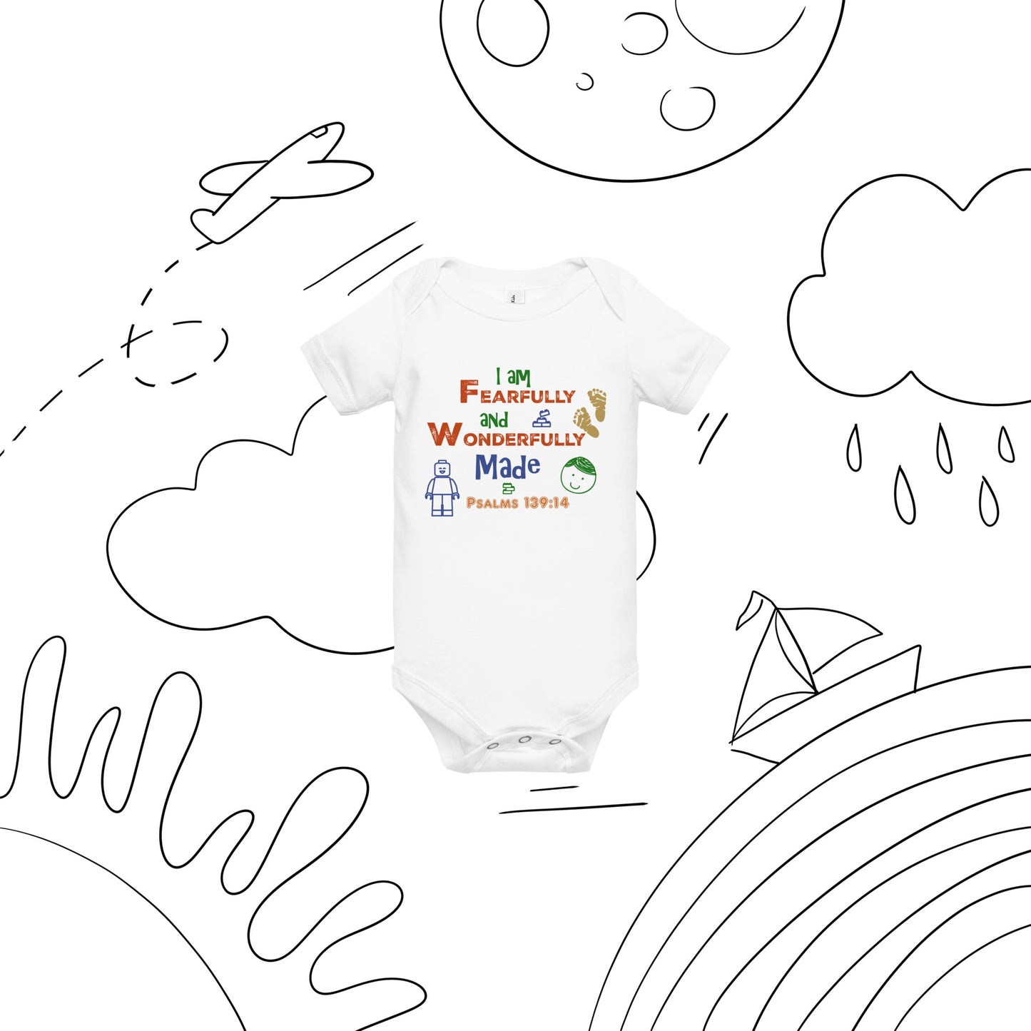 Psalms 139:14, “Fearfully and Wonderfully Made” (KJV) - Baby short sleeve one piece