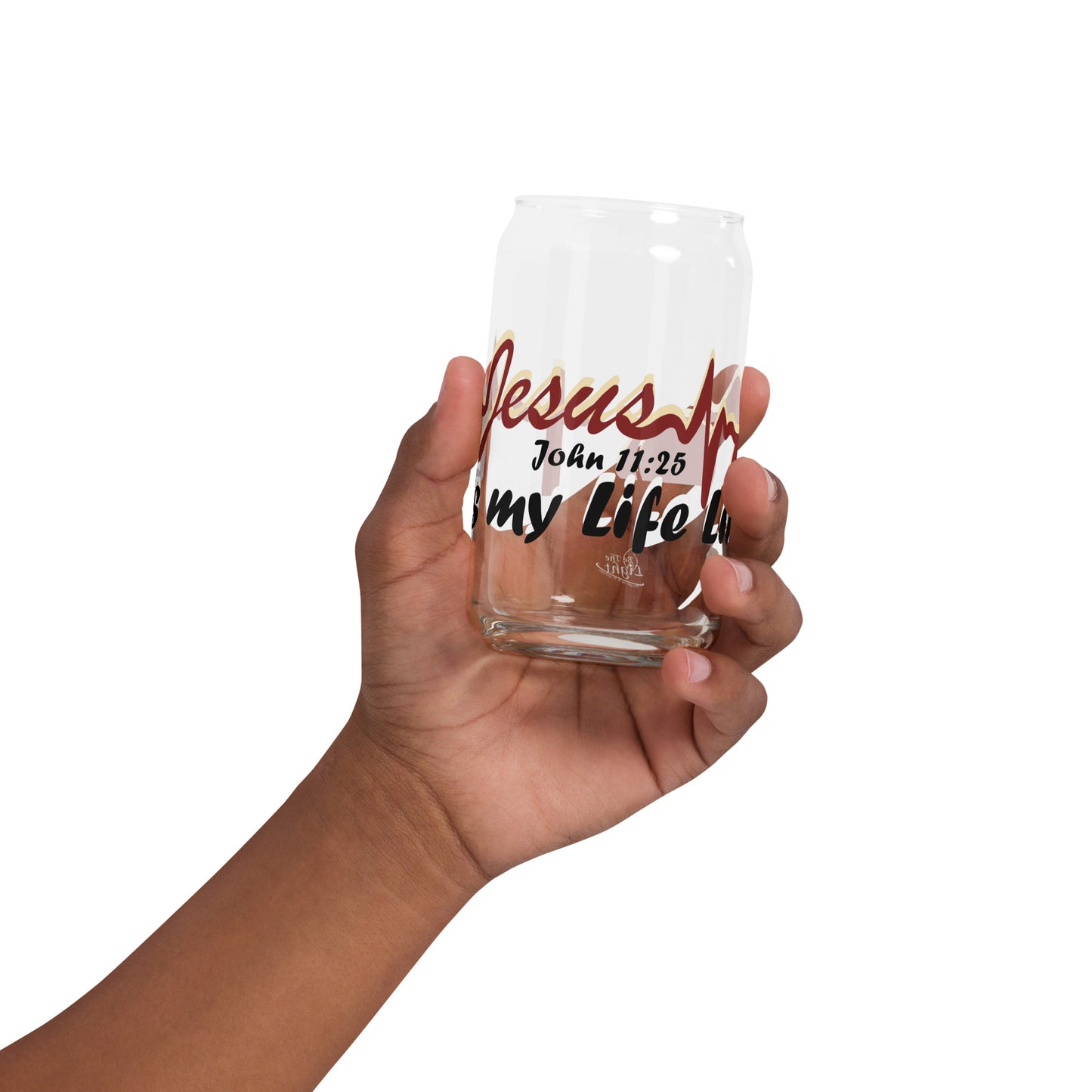 “Jesus is my life line” Can-shaped glass- John 11: 25 (KJV)