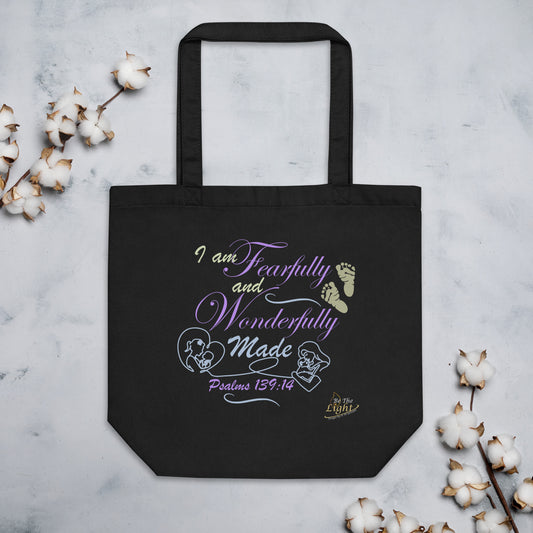 “Psalms 139:14, Fearfully and Wonderfully Made (KJV)” Eco black bag