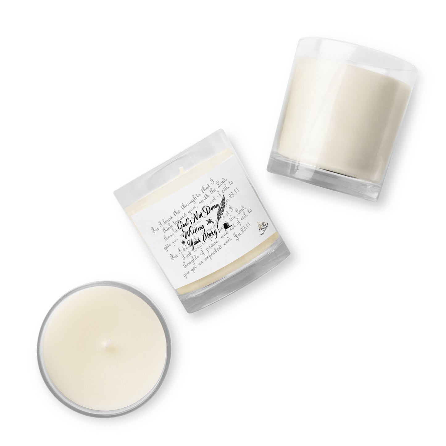 Glass jar soy wax candle - God's Not Done Writing Your Story - Jer 29:11 (KJV)