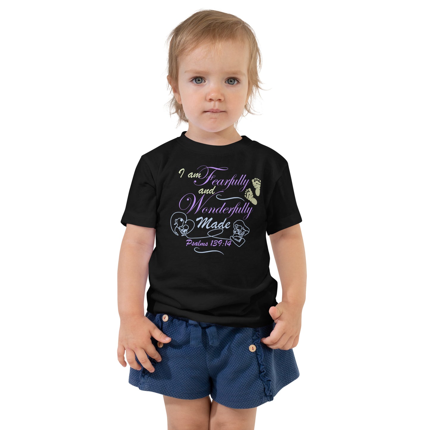 Toddler Short Sleeve Tee -Psalms 139:14, Fearfully and Wonderfully Made (KJV)