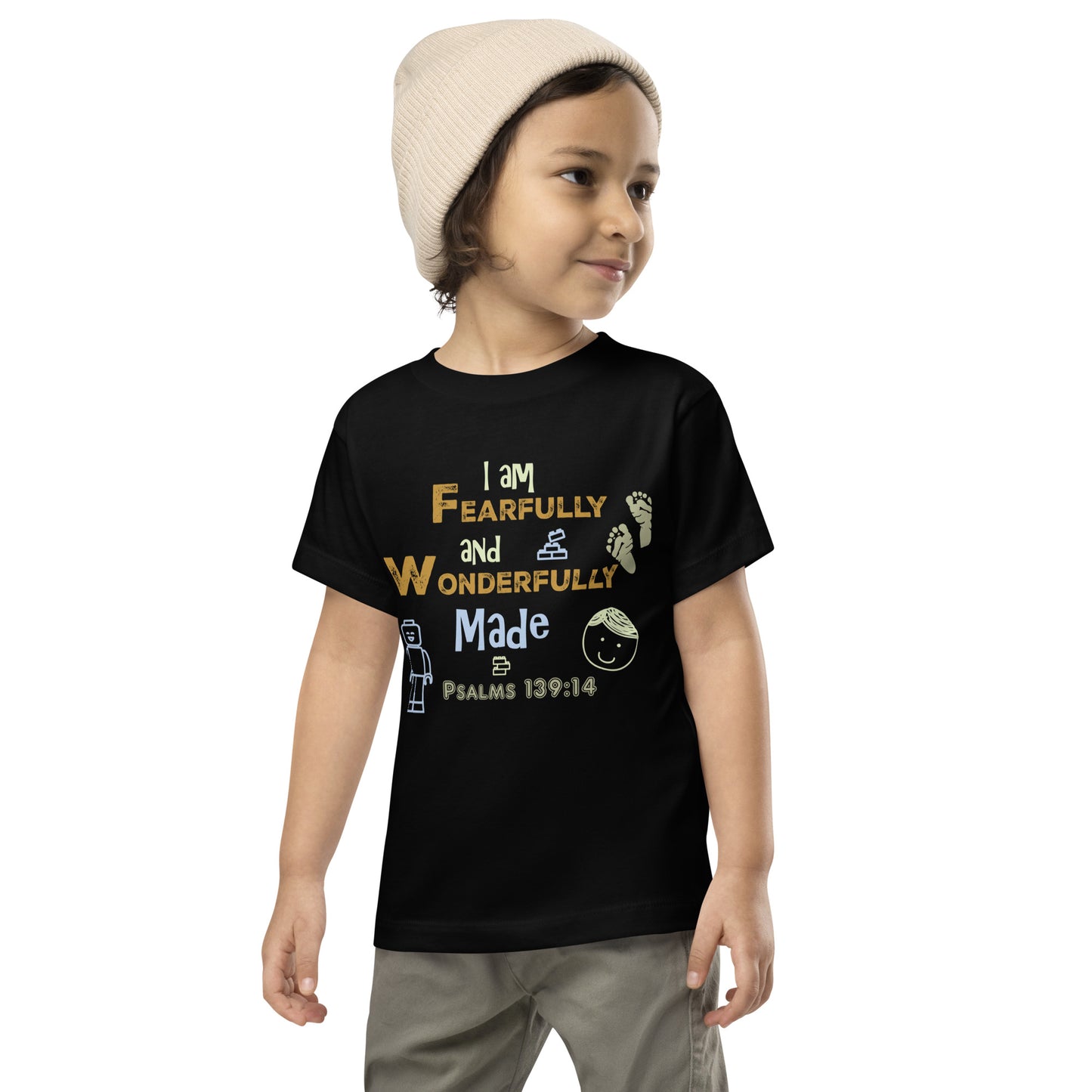 Boy's Toddler Short Sleeve Tee -Psalms 139:14, Fearfully and Wonderfully Made (KJV)