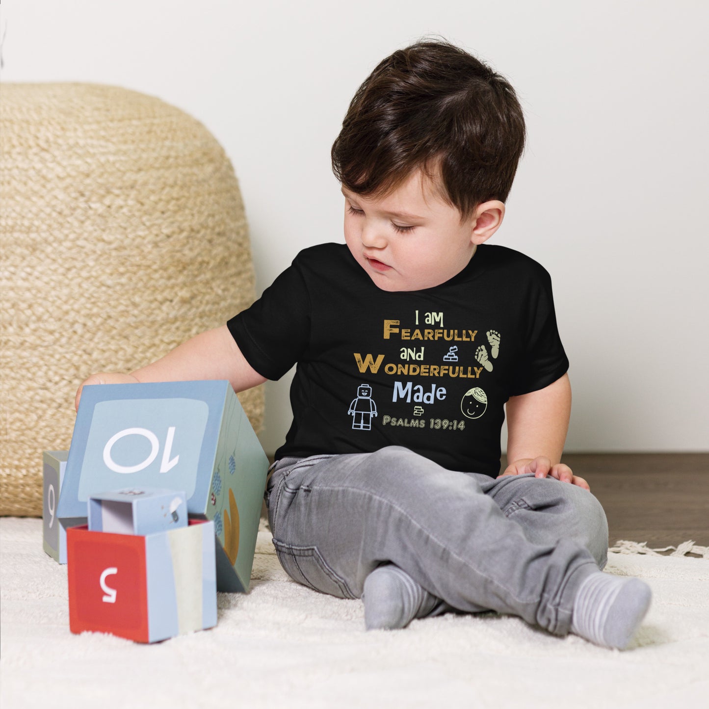 Boy's Toddler Short Sleeve Tee -Psalms 139:14, Fearfully and Wonderfully Made (KJV)