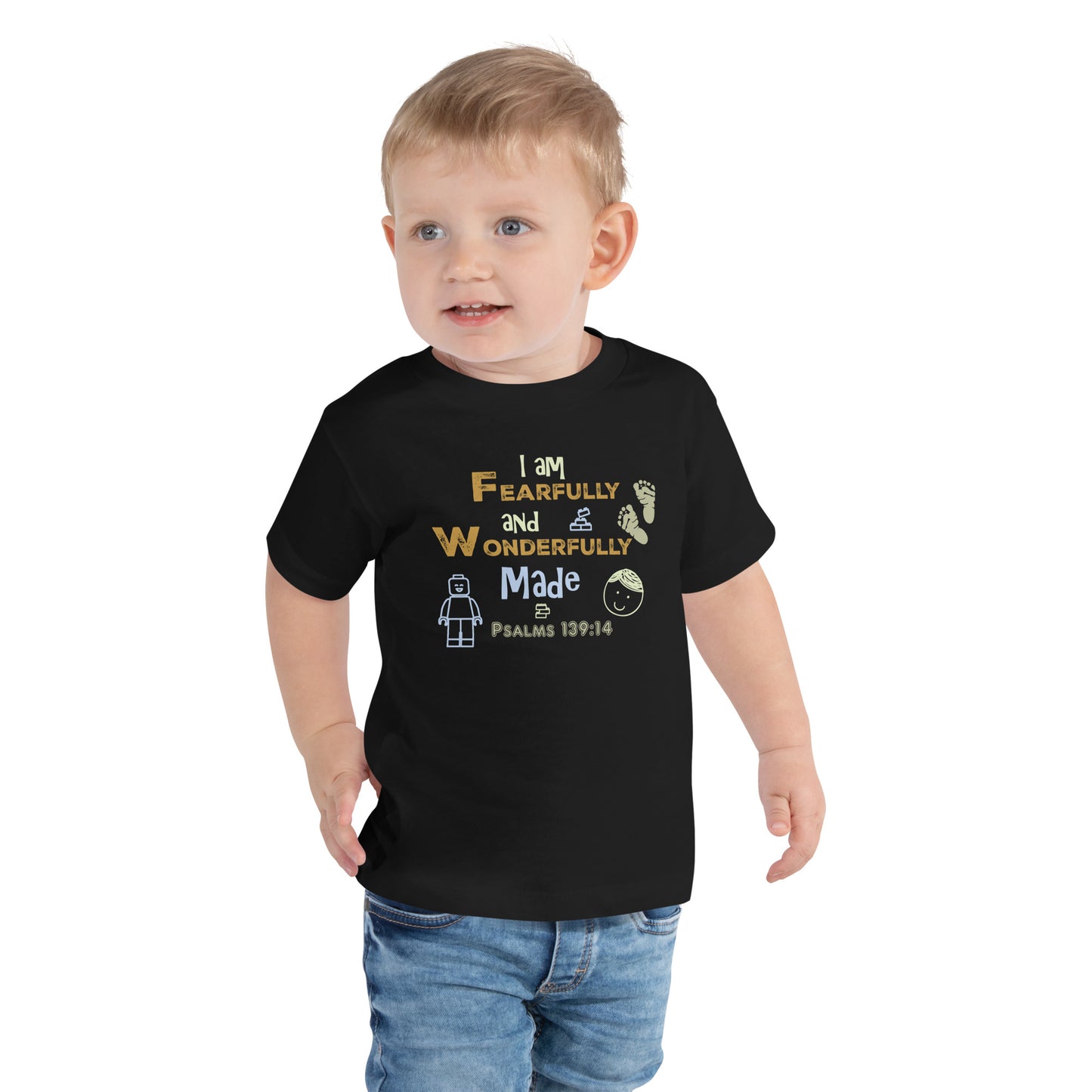 Boy's Toddler Short Sleeve Tee -Psalms 139:14, Fearfully and Wonderfully Made (KJV)