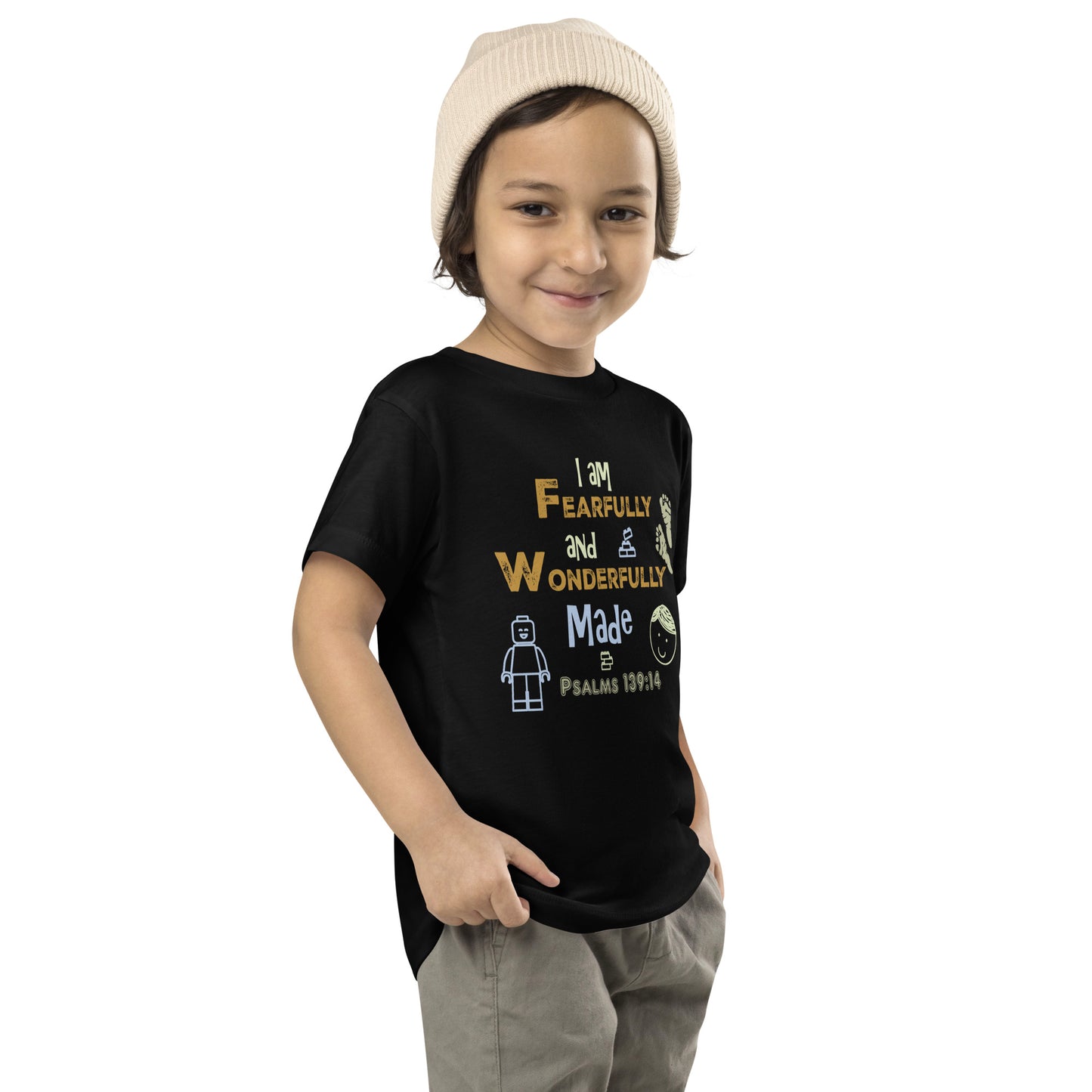 Boy's Toddler Short Sleeve Tee -Psalms 139:14, Fearfully and Wonderfully Made (KJV)