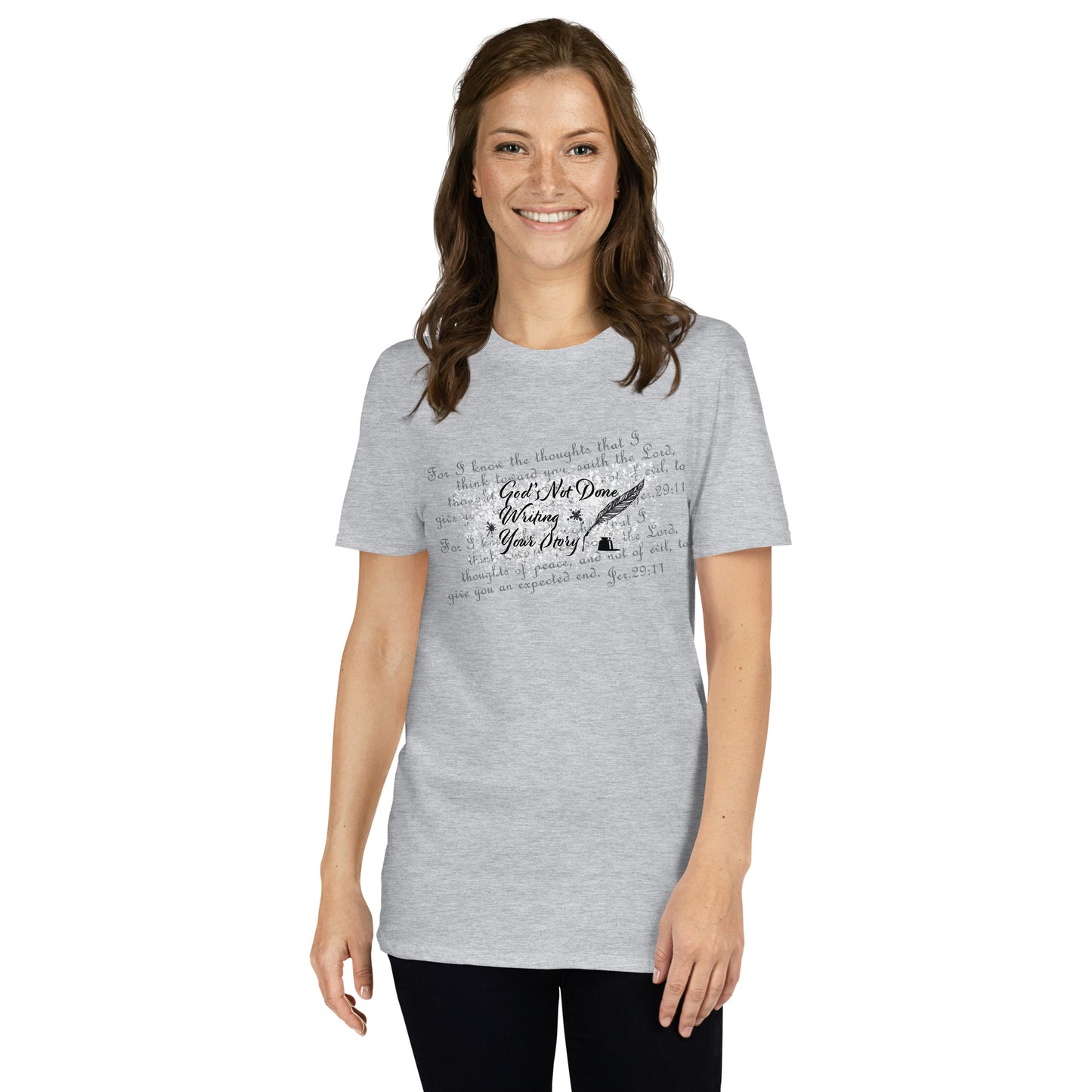 Short-Sleeve Ladies T-Shirt - God's Not Done Writing Your Story - Jer 29:11 (KJV)