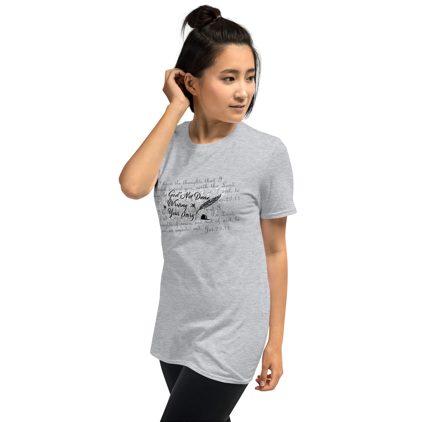 Short-Sleeve Ladies T-Shirt - God's Not Done Writing Your Story - Jer 29:11 (KJV)