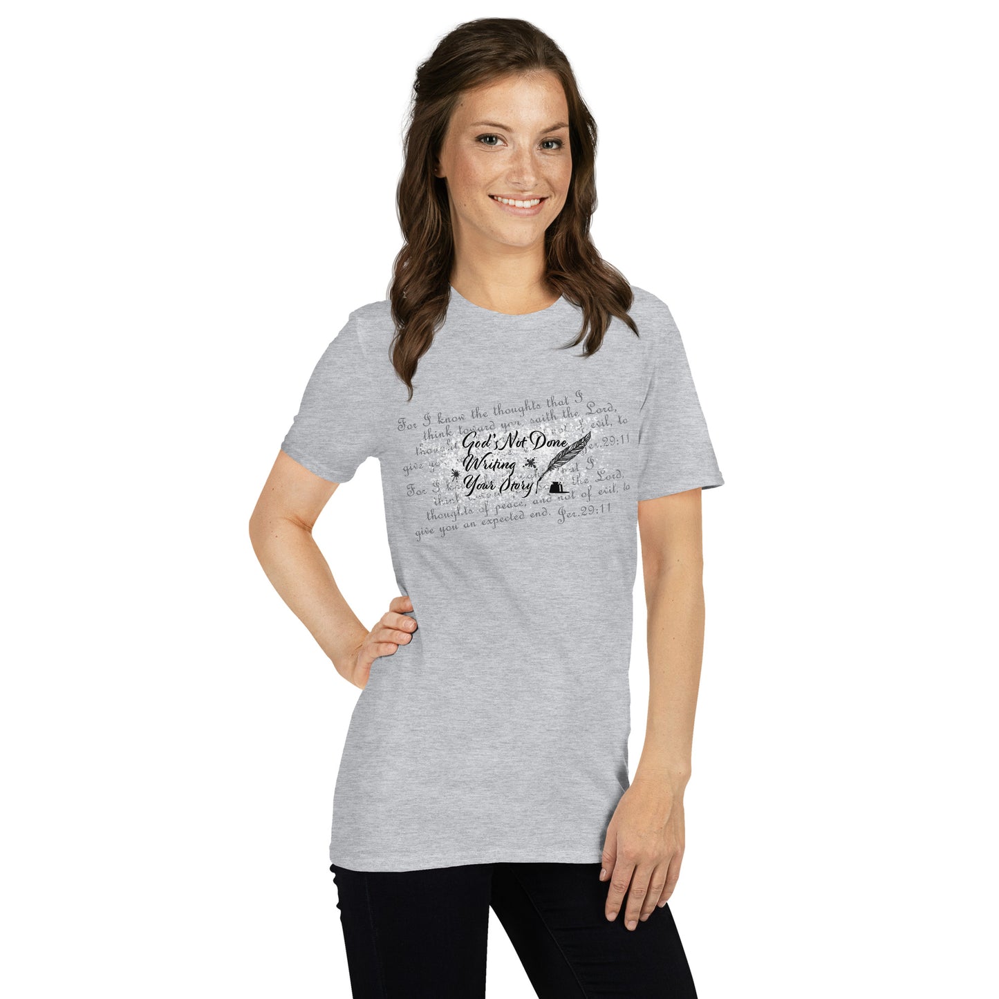 Short-Sleeve Ladies T-Shirt - God's Not Done Writing Your Story - Jer 29:11 (KJV)