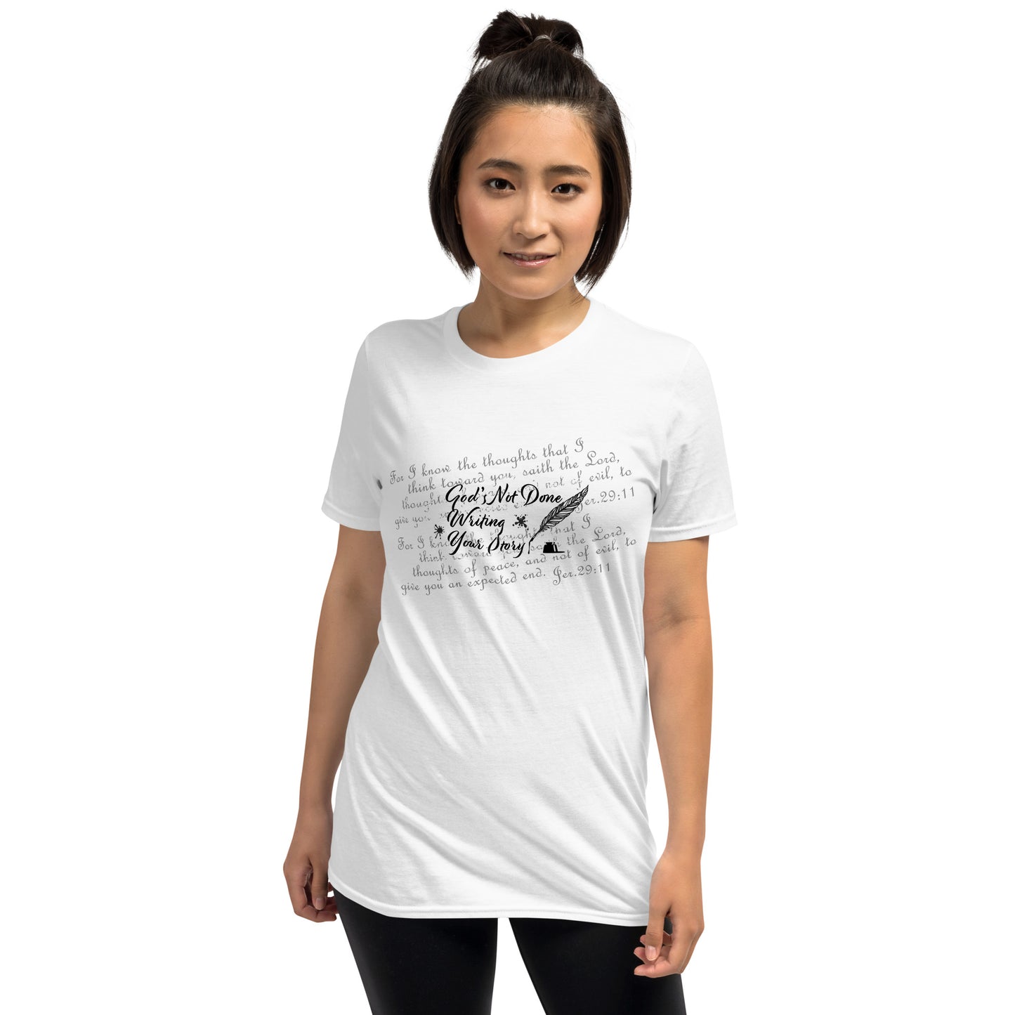 Short-Sleeve Ladies T-Shirt - God's Not Done Writing Your Story - Jer 29:11 (KJV)