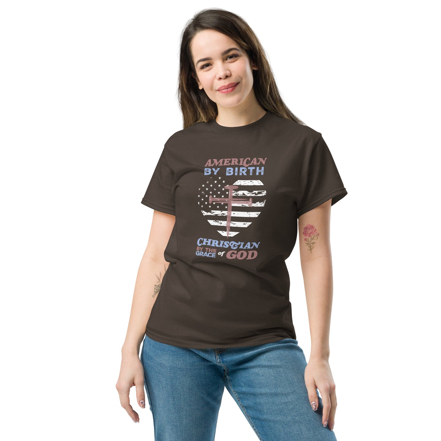 “American by Birth, Christian by the Grace of God” Women's classic tee