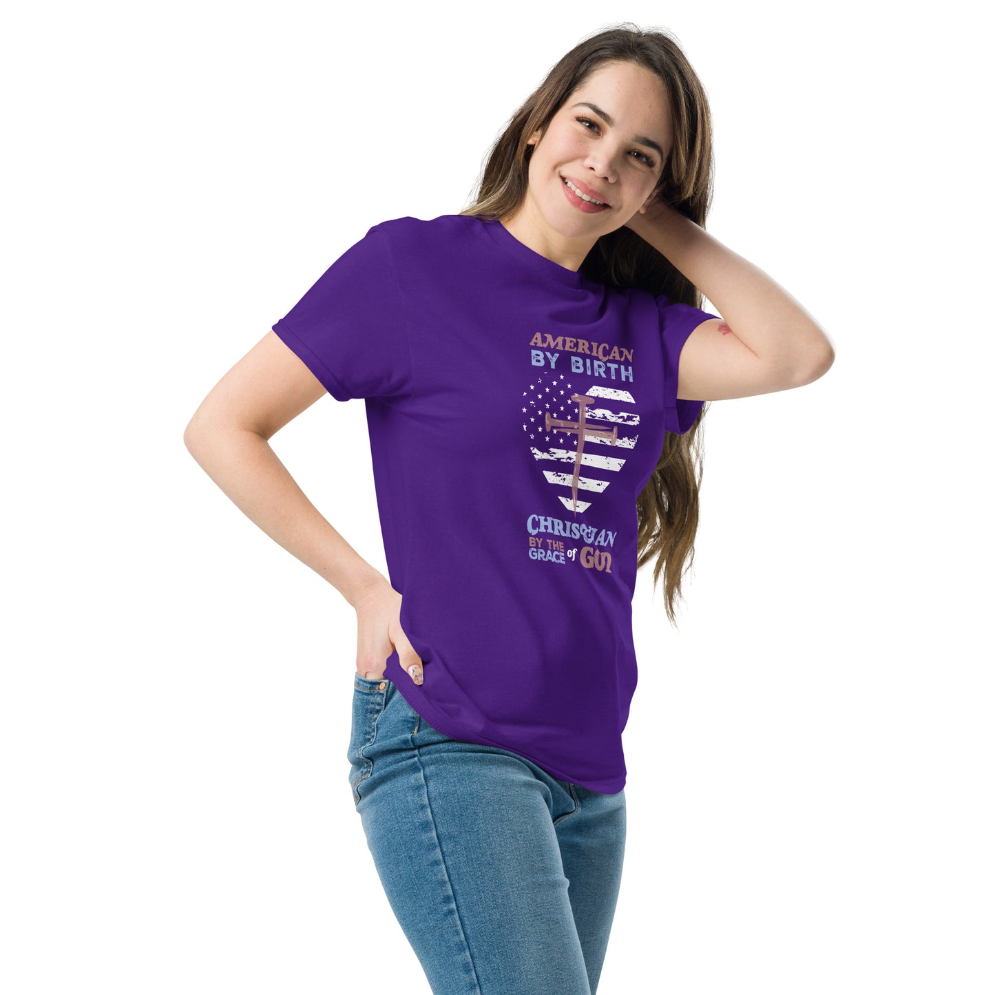 “American by Birth, Christian by the Grace of God” Women's classic tee