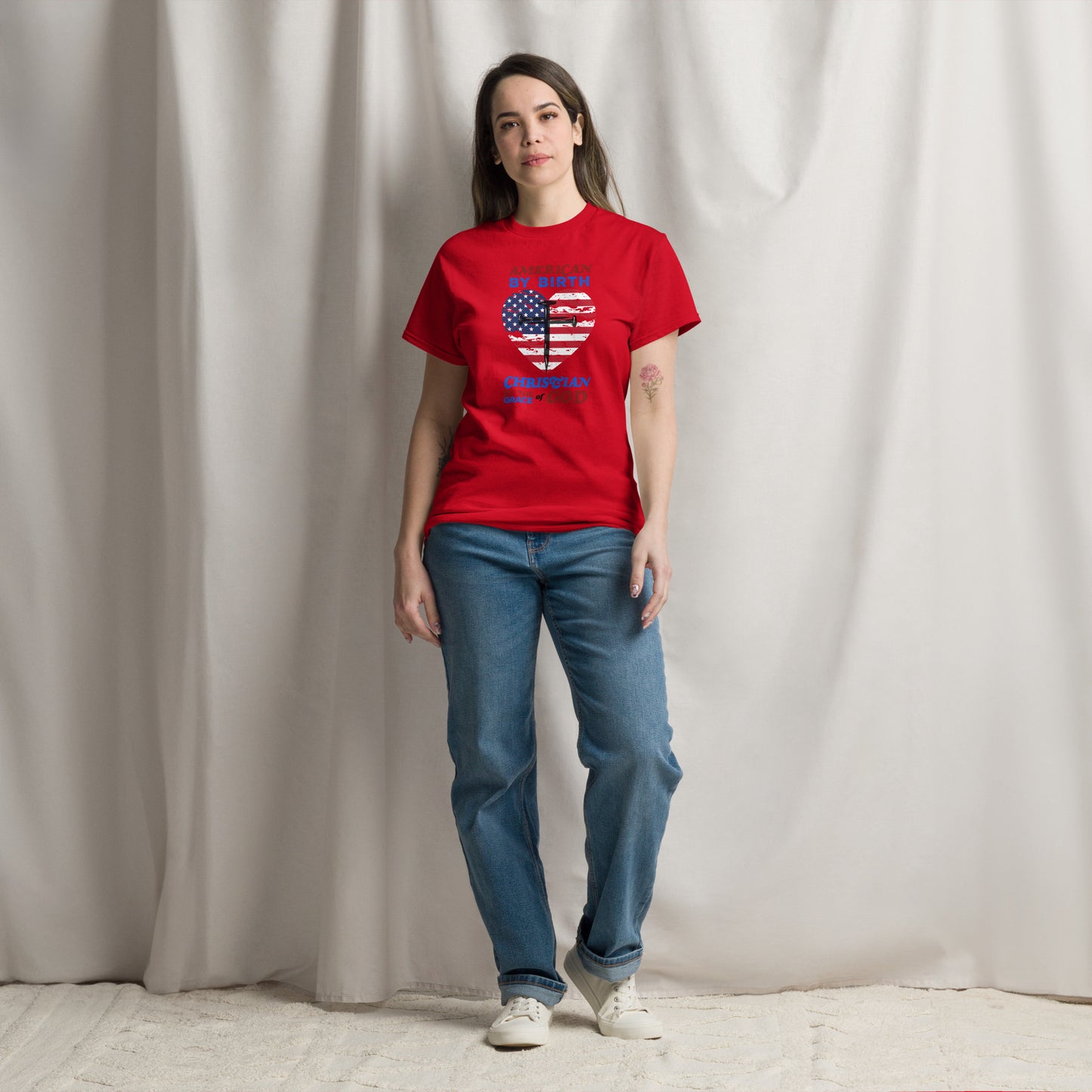 “American by Birth, Christian by the Grace of God” Women's classic tee