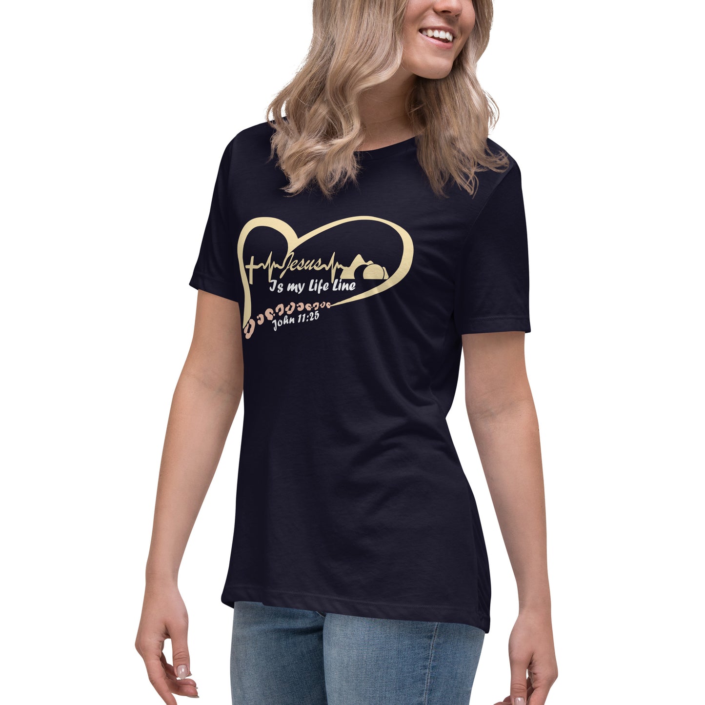 "Jesus in my Life Line, with leopard print" - Women's Relaxed T-Shirt