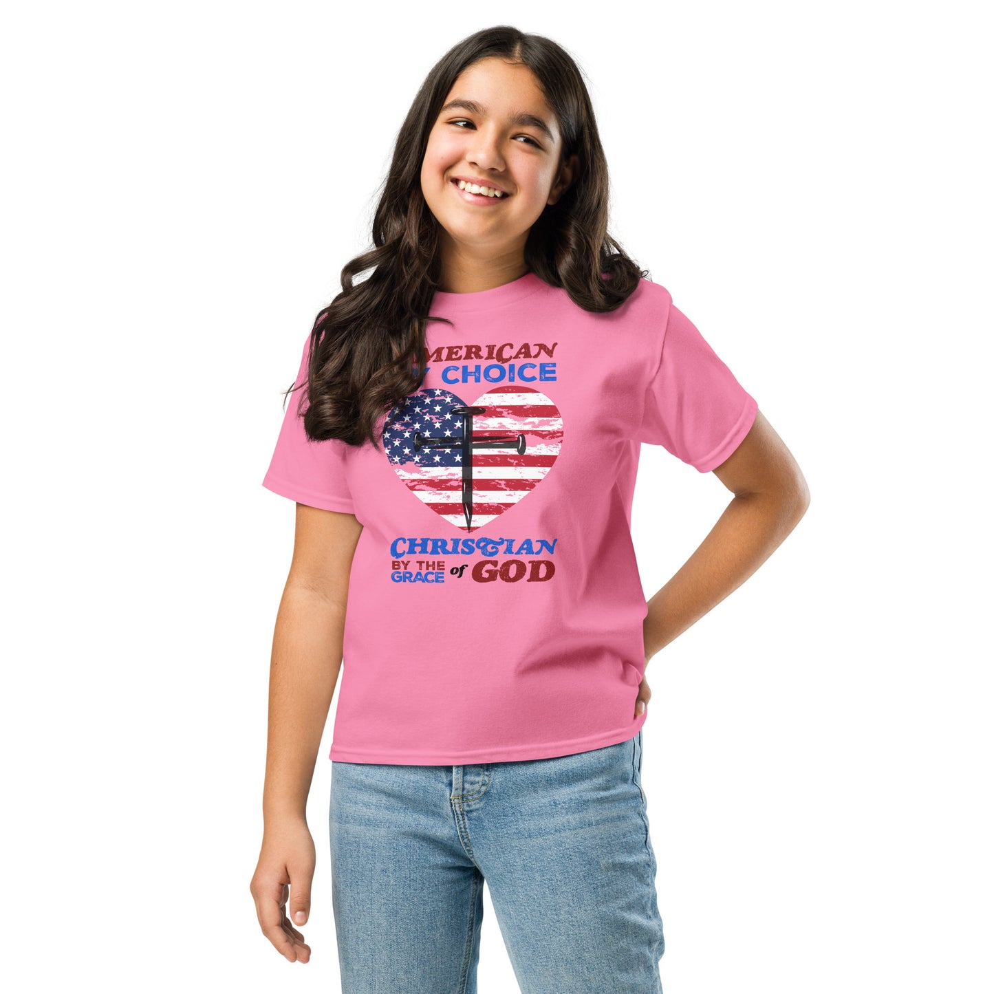 “American by Birth, Christian by the Grace of God” girl's classic tee