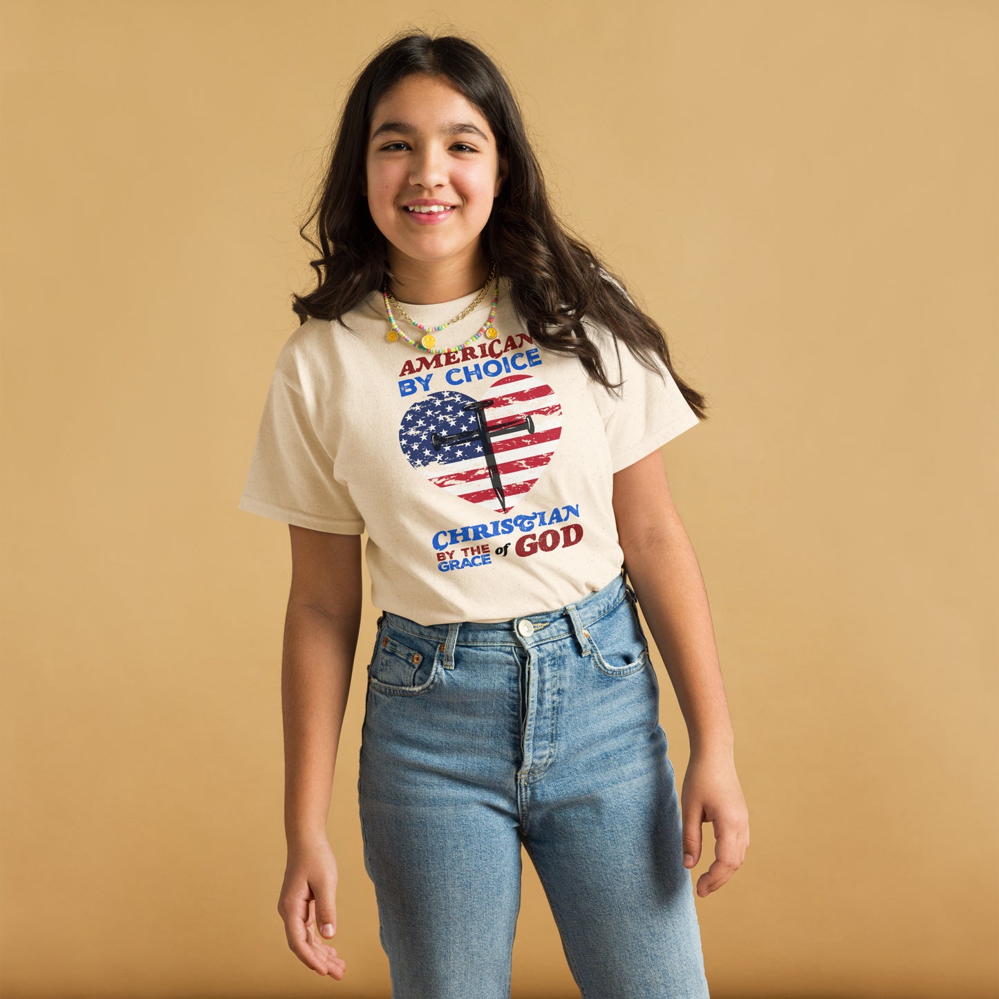 “American by Birth, Christian by the Grace of God” girl's classic tee