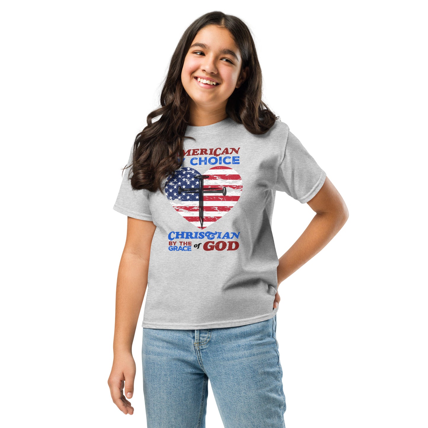 “American by Birth, Christian by the Grace of God” girl's classic tee